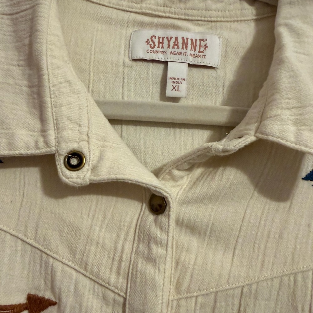 Shyanne Ivory Button Down with Blue Embroidery - Picture 2 of 5